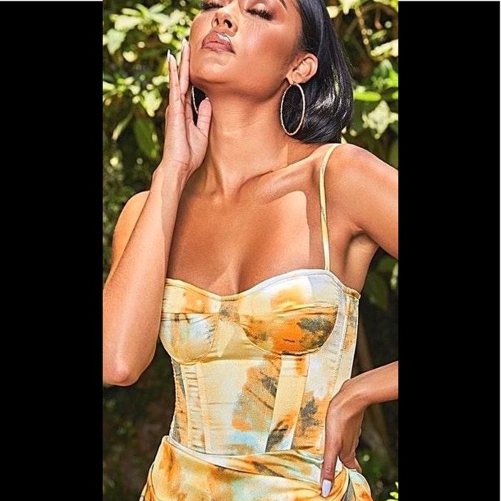 Pretty Little Thing Orange Tie Dye Print Corset Top US Size 2